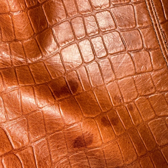 HOBO Croc-Embossed Brick Red and Chocolate Brown Tote with Ring Handle - Picture 7 of 8